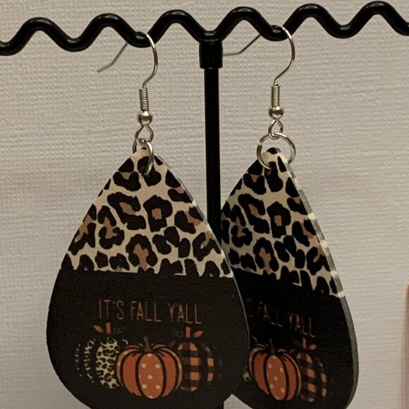 Fall Earring, Leopard Print Earring, Pumpkin Earring, Thanksgiving Earring, Fall - Picture 4 of 7